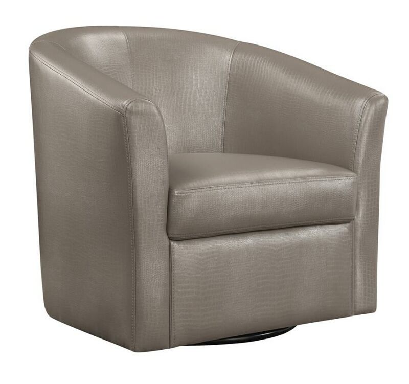 902726 Orren Ellis Swapnil Champagne Faux Leather Barrel Shaped Accent Side  Chair With Swivel Base Inside Faux Leather Barrel Chairs (View 18 of 20)
