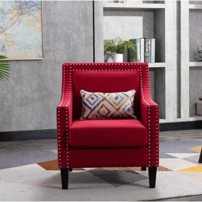 Accent Armchair Living Room Chair With Nailheads, Red Fabric: Red Within Filton Barrel Chairs (View 11 of 20)