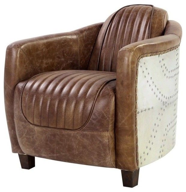 Acme Brancaster Chair, Retro Brown Tg Leather And Aluminum With Sheldon Tufted Top Grain Leather Club Chairs (View 19 of 20)