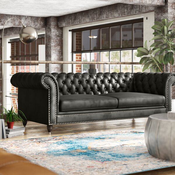 Alsager 94" Wide Faux Leather Rolled Arm Chesterfield Sofa Regarding Kjellfrid Chesterfield Chairs (View 16 of 20)