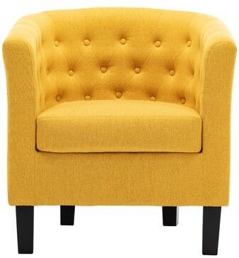 Alwillie 28.74" W Tufted Back Barrel Chair Fabric: Yellow With Gilad Faux Leather Barrel Chairs (Photo 18 of 20)