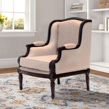 Arion Handcrafted Mahogany Wood Upholstered Accent Armchair Intended For Maubara Tufted Wingback Chairs (Photo 20 of 20)