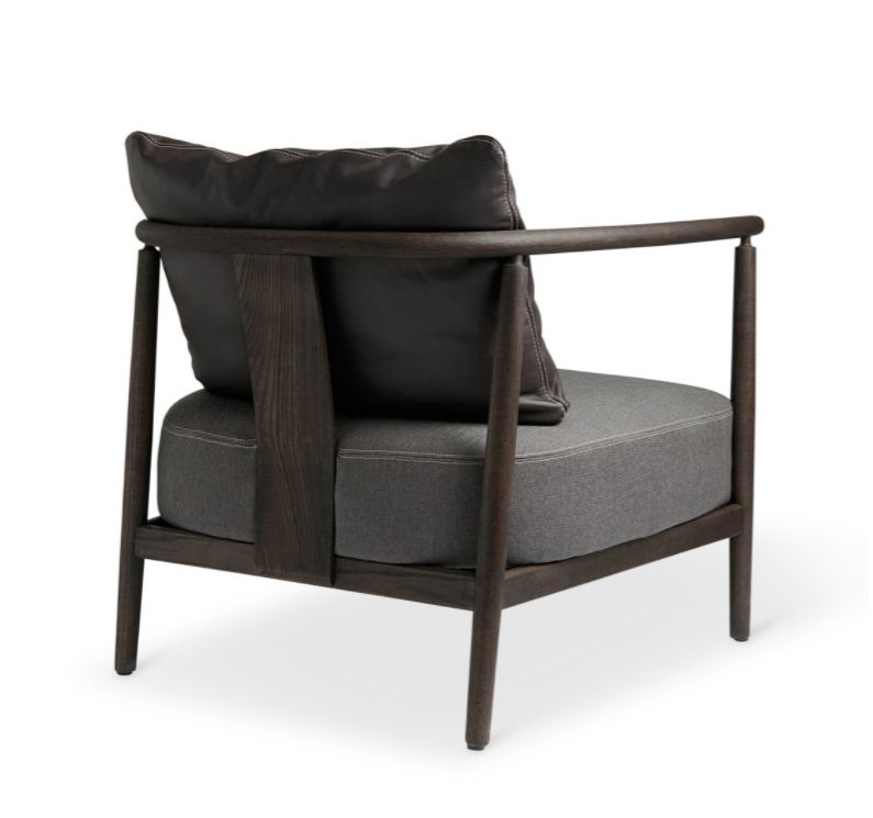 Armchair, Humble, Pierre Sindre, Wood Brown / Fabric Brown / Pillow Leather  Brown Regarding Helder Armchairs (View 10 of 20)