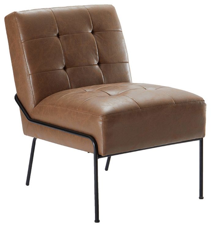 Armless Accent Chair, Brown Faux Leather Throughout Armless Upholstered Slipper Chairs (View 17 of 20)