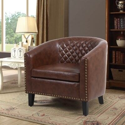 Armonta 29.13" W Faux Leather Barrel Chair Fabric: Brown Intended For Gilad Faux Leather Barrel Chairs (Photo 3 of 20)