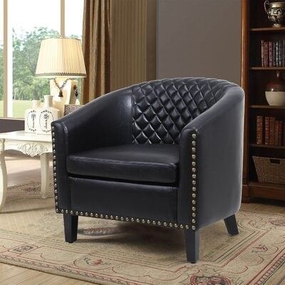 Artimese 29" W Faux Leather Barrel Chair Fabric: Black Within Artressia Barrel Chairs (View 5 of 20)