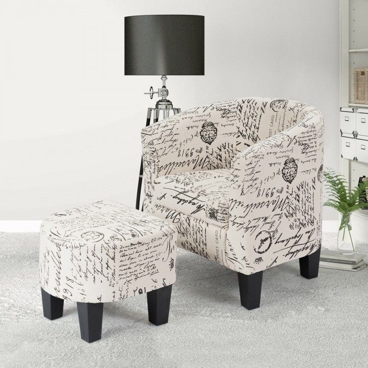 Barrel Accent Linen Fabric Upholstered Chair Tub Chair – Arm Throughout Louisiana Barrel Chair And Ottoman Sets (View 19 of 20)