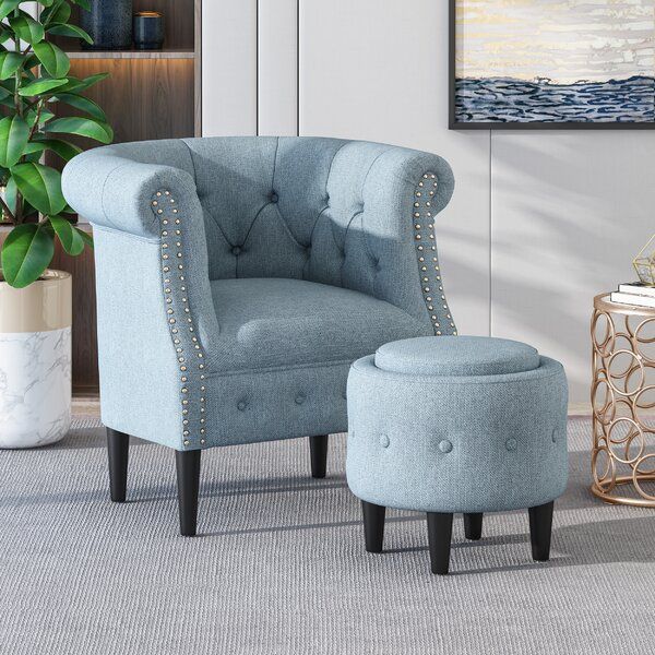 Blue Studded Chair Within Alwillie Tufted Back Barrel Chairs (View 16 of 20)