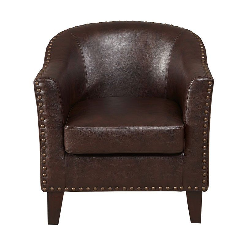 Brown Faux Leather Barrel Accent Chair With Regard To Faux Leather Barrel Chairs (Photo 16 of 20)