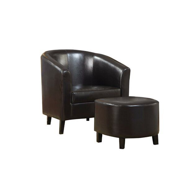 Brown Leather Chair And Ottoman In Annegret Faux Leather Barrel Chair And Ottoman Sets (View 6 of 20)