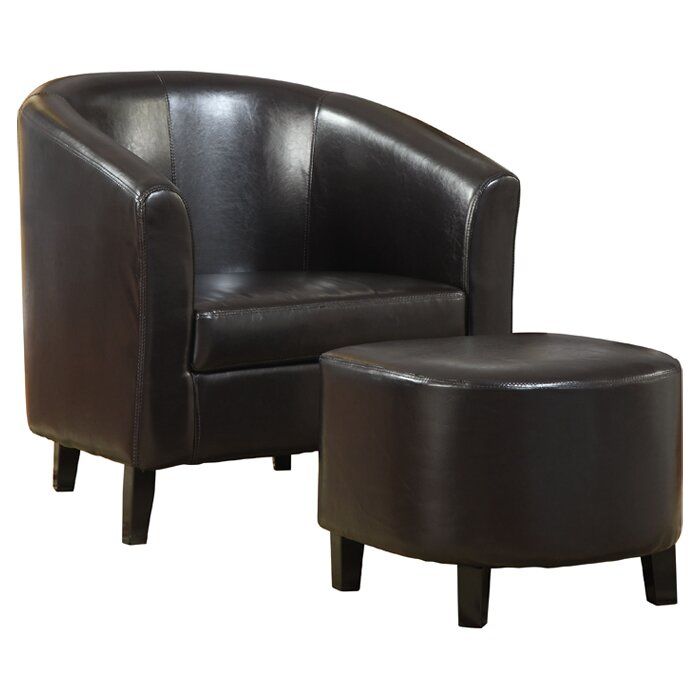 Burke 29.5" W Faux Leather Barrel Chair And Ottoman In Lucea Faux Leather Barrel Chairs And Ottoman (Photo 5 of 20)