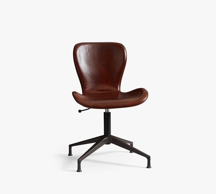 Burke Leather Swivel Desk Chair Within Hazley Faux Leather Swivel Barrel Chairs (Photo 11 of 20)