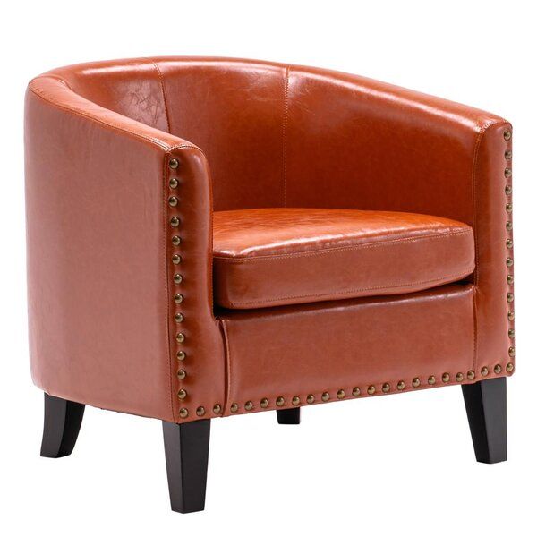 Burnt Orange Leather Chair Inside Gilad Faux Leather Barrel Chairs (Photo 2 of 20)