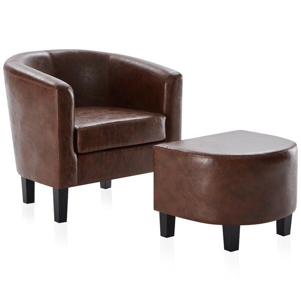 Caramel Leather Accent Chair With Regard To Gilad Faux Leather Barrel Chairs (Photo 5 of 20)