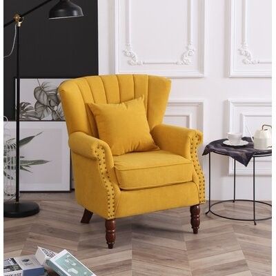 Cilegon Wingback Chair Fabric: Yellow Regarding Lenaghan Wingback Chairs (View 14 of 20)