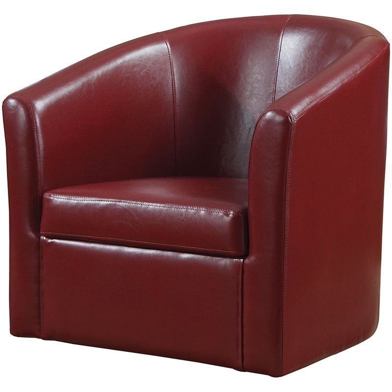 Coaster Faux Leather Swivel Barrel Back Accent Chair In Red Inside Faux Leather Barrel Chairs 