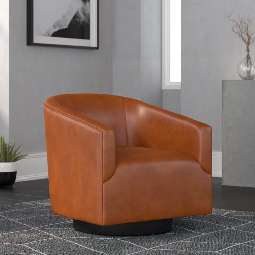 Comfort Pointe Gaven Caramel Wood Base Swivel Chair 8095 57 Regarding Hazley Faux Leather Swivel Barrel Chairs (View 16 of 20)