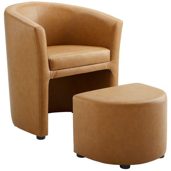 Darvin 28" W Faux Leather Barrel Chair And Ottoman | Barrel Pertaining To Faux Leather Barrel Chairs (View 8 of 20)