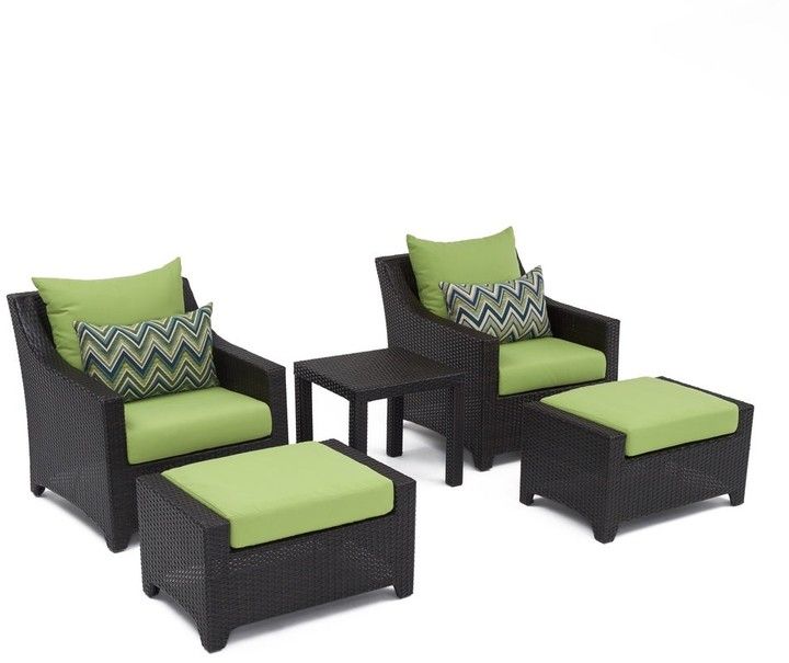 Deco 5 Piece Club Chair And Ottoman Set With Gingko Green Cushions Within Riverside Drive Barrel Chair And Ottoman Sets (Photo 16 of 20)
