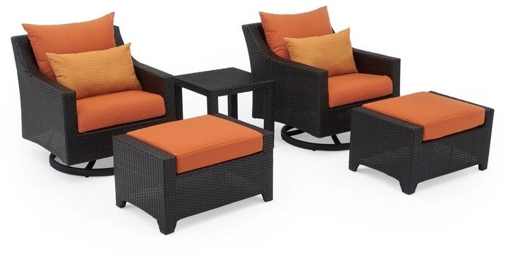 Deco 5pc Motion Club & Ottoman Set In Tikka Orange With Starks Tufted Fabric Chesterfield Chair And Ottoman Sets (View 16 of 20)
