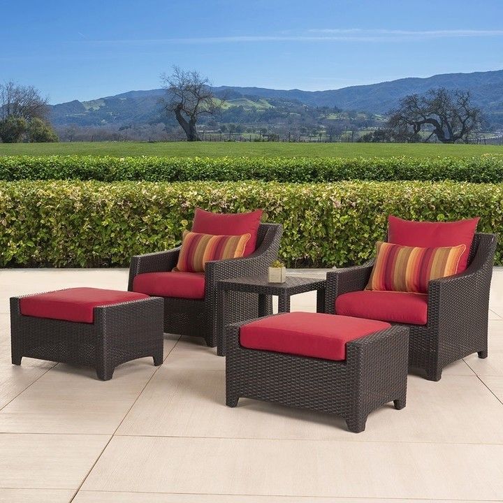 Deco Club Chair And Ottoman 5 Piece Set With Sunset Red Cushions In Riverside Drive Barrel Chair And Ottoman Sets (View 19 of 20)