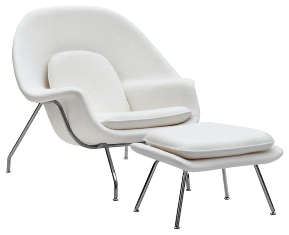 Eero Saarinen Style Womb Chair And Ottoman White, White Within Artemi Barrel Chair And Ottoman Sets (View 18 of 20)