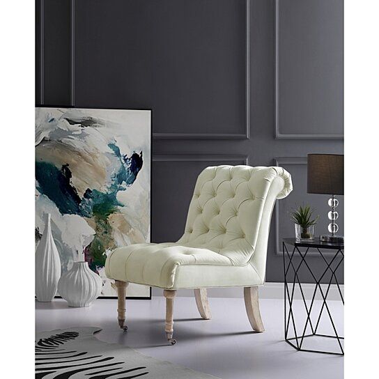 Emilio Velvet Accent Chair – Rolled Back | Armless Slipper | Upholstered  Button Tufted | Inspired Home In Armless Upholstered Slipper Chairs (View 13 of 20)