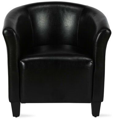 Enrique 29.5" W Faux Leather Barrel Chair Fabric: Black Faux Leather In Ansar Faux Leather Barrel Chairs (Photo 13 of 20)