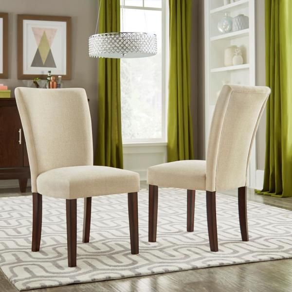 Espresso Beige Heathered Weave Parson Chair (set Of 2) With Regard To Aime Upholstered Parsons Chairs In Beige (View 3 of 20)