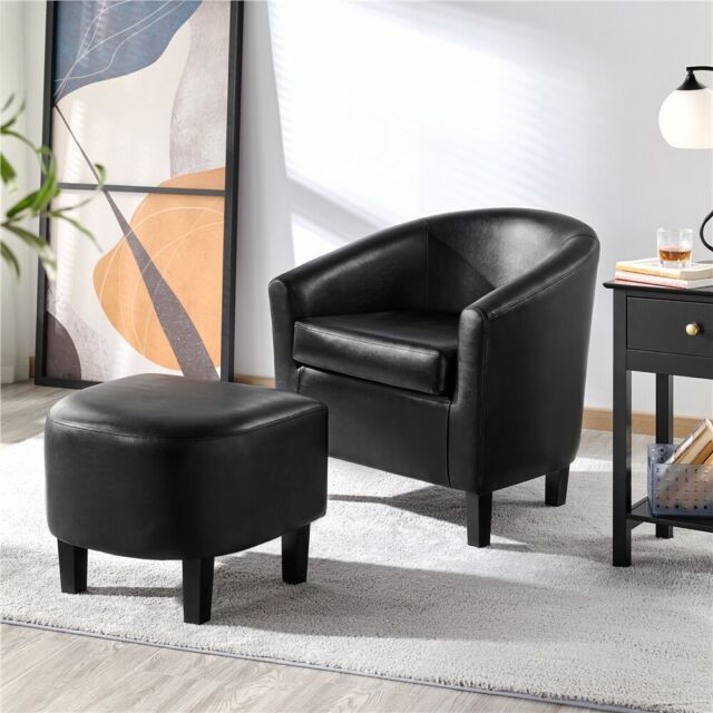 Faux Leather Club Chair And Ottoman Set Armchair With Ottoman For Living  Room Within Faux Leather Barrel Chair And Ottoman Sets (Photo 15 of 20)