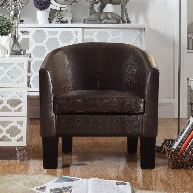 Franky 26" W Faux Leather Barrel Chair Intended For Lucea Faux Leather Barrel Chairs And Ottoman (Photo 20 of 20)