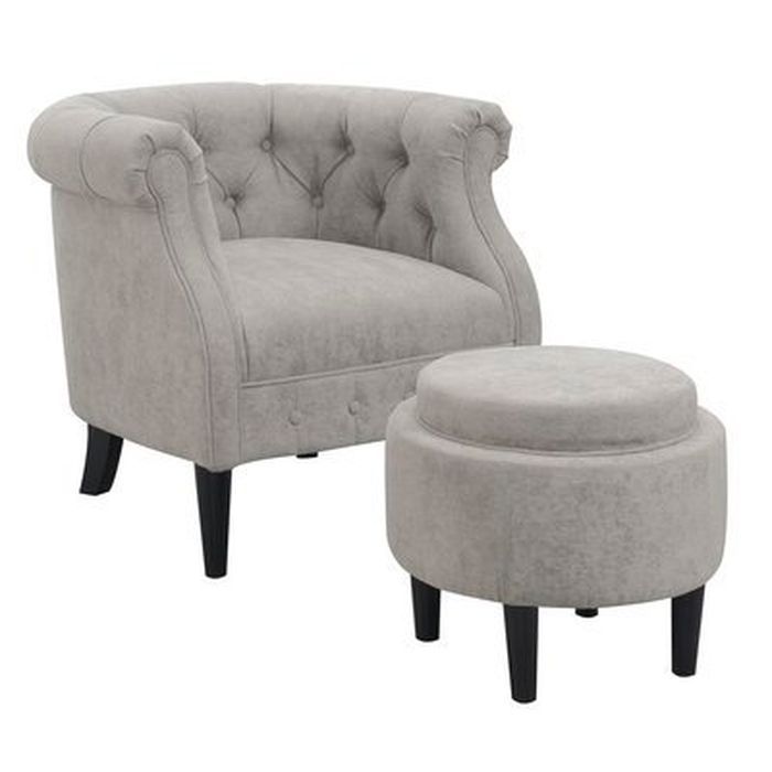 Gallagher Barrel Chair And Ottoman – Wayfair Throughout Michalak Cheswood Armchairs And Ottoman (Photo 19 of 20)