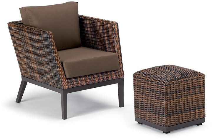 Garden Salino 2 Piece Sable Resin Wicker Woven Club Chair And Ottoman Pouf  Lounge Set – Toast Cushions In Riverside Drive Barrel Chair And Ottoman Sets (View 18 of 20)