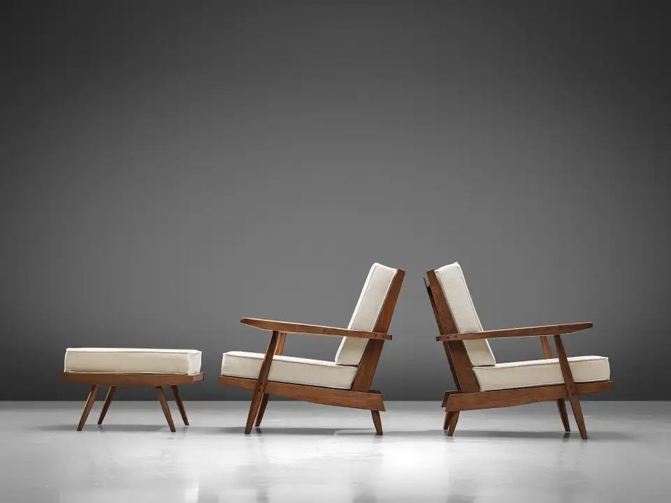 George Nakashima Spindleback Armchairs With Ottoman In 2020 Pertaining To Modern Armchairs And Ottoman (View 19 of 20)
