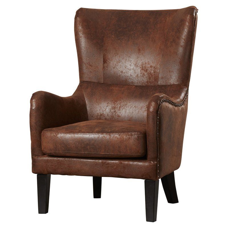 Gordon Wingback Chair. Brown Leather Accent Chair With Black Intended For Leppert Armchairs (Photo 7 of 20)