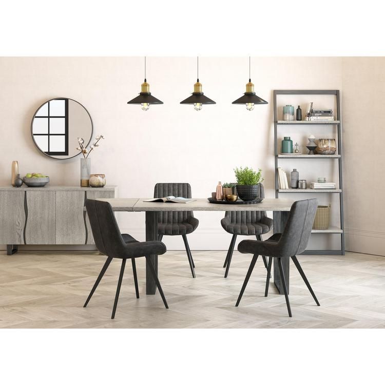 Grey Oak Finish Dining Table With Metal Legs Choice Of 2 Sizes "manhattan  Dining Table : 1 X Extension Leaf" Regarding Trent Side Chairs (View 16 of 20)