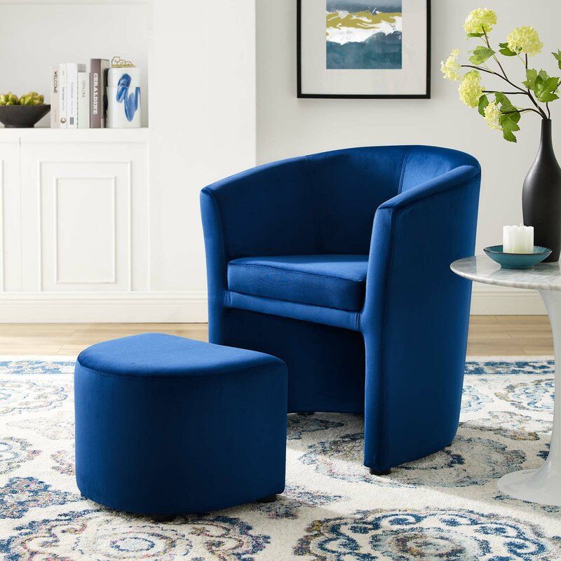 Hallsville Performance Velvet Armchair And Ottoman With Regard To Hallsville Performance Velvet Armchairs And Ottoman (View 2 of 20)