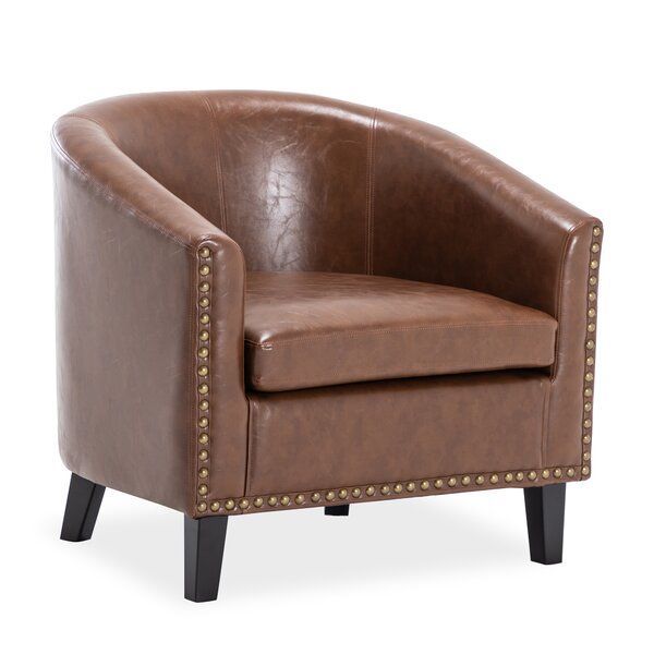 Hiliritas 28.7" W Faux Leather Barrel Chair | Barrel Chair With Jazouli Linen Barrel Chairs And Ottoman (Photo 16 of 20)