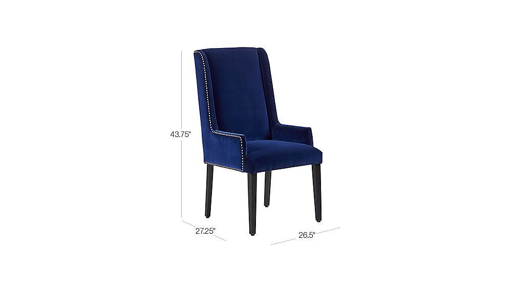 Image With Dimension For Reynolds Navy Velvet Chair | Chair With Regard To Reynolds Armchairs (Photo 9 of 20)