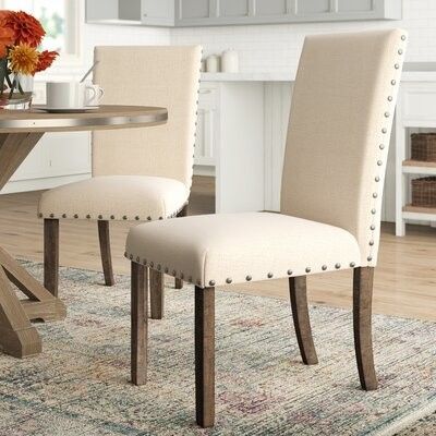 Ismay Linen Upholstered Dining Chair In Beige Throughout Bob Stripe Upholstered Dining Chairs (set Of 2) (View 5 of 20)