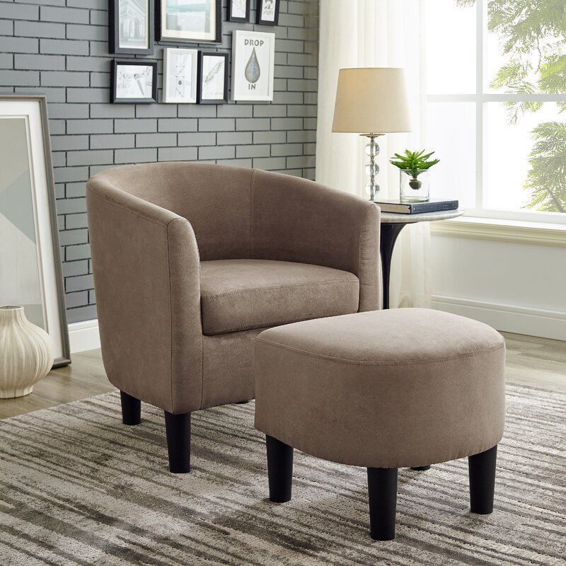 Jazouli Linen Barrel Chair And Ottoman | Chair And Ottoman Pertaining To Harmon Cloud Barrel Chairs And Ottoman (View 2 of 20)