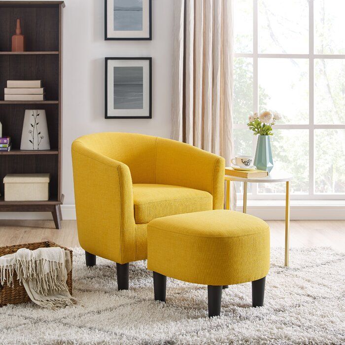 Jazouli Linen Barrel Chair And Ottoman In 2020 | Single Sofa Pertaining To Jazouli Linen Barrel Chairs And Ottoman (Photo 1 of 20)