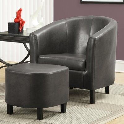 Karah 29" W Faux Leather Barrel Chair And Ottoman With Regard To Gilad Faux Leather Barrel Chairs (View 12 of 20)