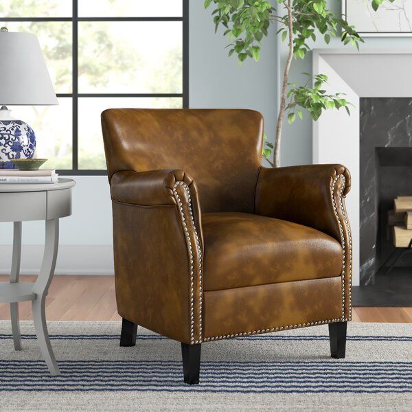 Leather Chair With Wood Arms For Ansar Faux Leather Barrel Chairs (View 7 of 20)