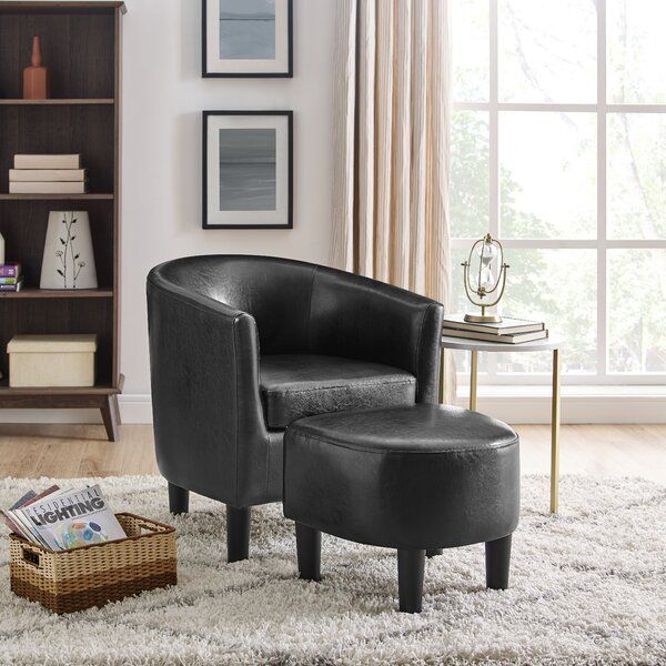 Leather Egg Chair With Ottoman In Annegret Faux Leather Barrel Chair And Ottoman Sets (View 3 of 20)