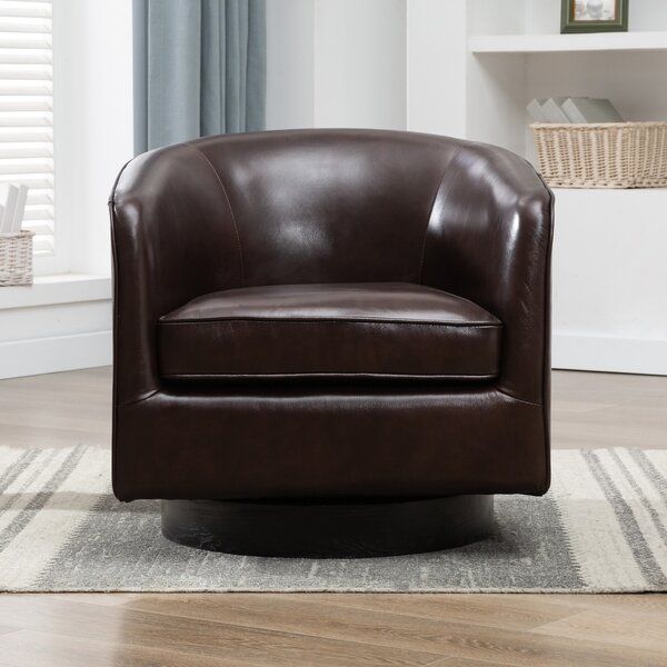 Leather Swivel Chairs Regarding Hazley Faux Leather Swivel Barrel Chairs (View 12 of 20)