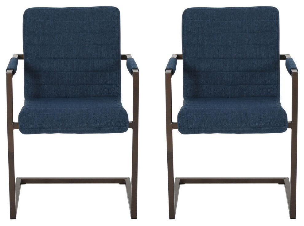 Lilith Modern Fabric Arm Chair, Set Of 2, Navy Blue/bronze Throughout Filton Barrel Chairs (View 14 of 20)