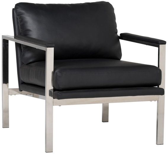 Lintel Modern Leather Arm Chair, Chrome/black Intended For Indianola Modern Barrel Chairs (Photo 14 of 20)