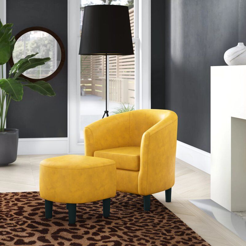 Featured Photo of The Best Lucea Faux Leather Barrel Chairs and Ottoman