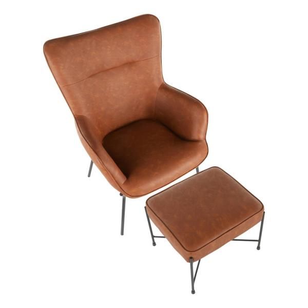 Lumisource Izzy Black Lounge Chair With Ottoman In Camel In Faux Leather Barrel Chair And Ottoman Sets (View 20 of 20)